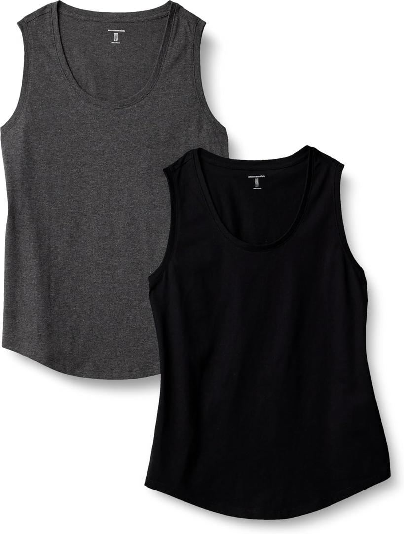 Amazon Essentials Women's Regular-Fit 100% Cotton Sleeveless Tank Top (X-Large, Black/Charcoal Heather)