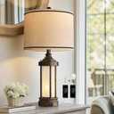 25'' Table Lamp for Living Room Bedroom Farmhouse Metal Lamps with 2 USB Ports, Built-in Frosted Glass Night Light Vintage Industrial Nightstand Bedside End Lamp, 2 Bulbs Included, Bronze