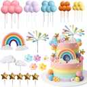 Rainbow Cake Topper 39pcs Rainbow Cake Decorations with Pastel Balls Topper Daisy Flower Cupcake Decroation,Boho Party Decorations for Groovy Hippie Birthday Wedding Baby Shower Cupcake Decorations