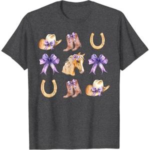 Western Girl Country Rodeo Purple Cowgirl Horse Coquette Bow T-Shirt 4T
