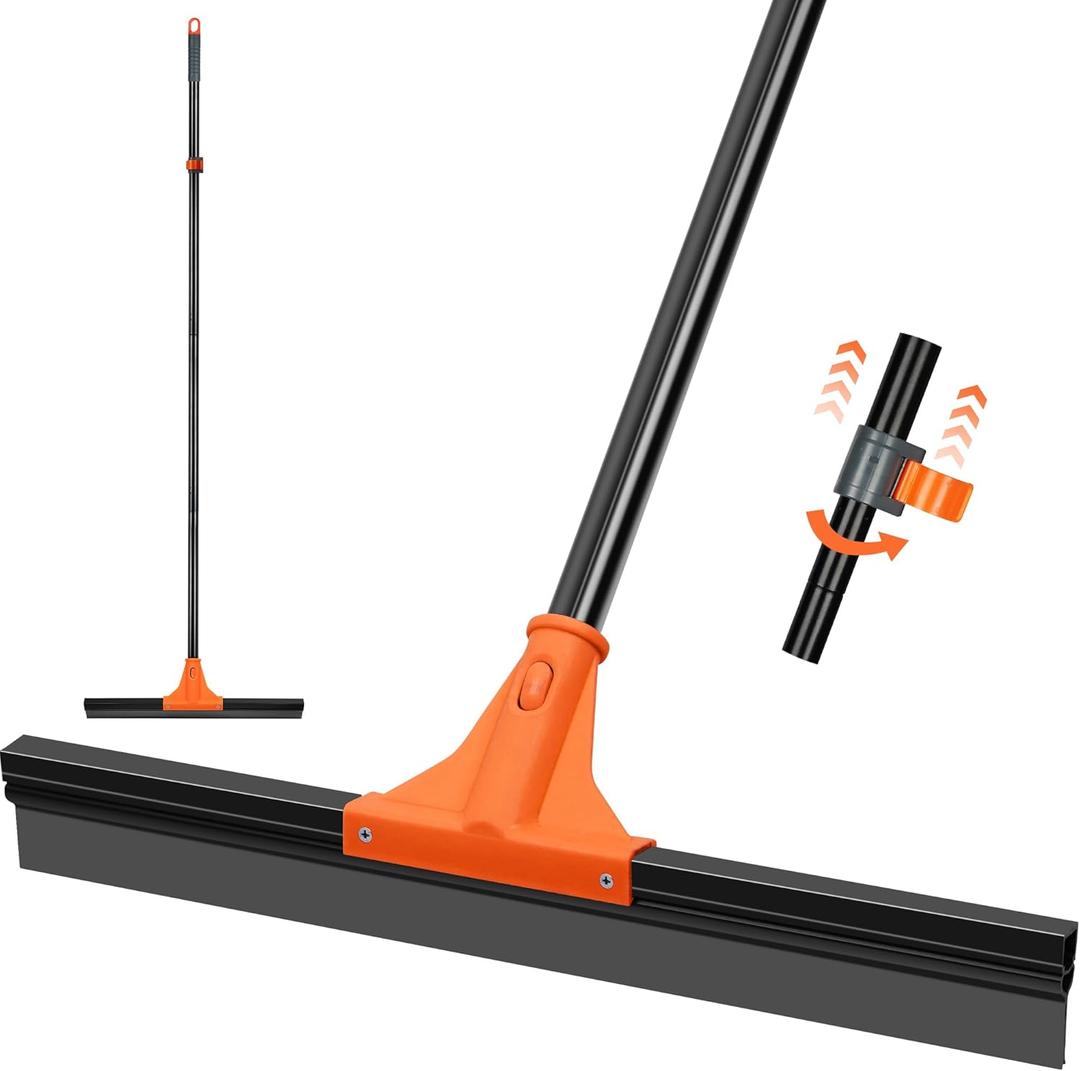 JEHONN Floor Squeegee Heavy Duty with 58.3 inches Long Handle, Rubber Scraper Broom for Cleaning Foam Water on Garage Concrete Bathroom Tile Marble Shower Glass Shop Deck Window Indoor Outdoor (Orange)