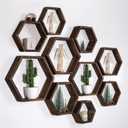 WONFUlity Hexagon Floating Shelves Honeycomb Shelves Wall Mounted Wood Farmhouse Storage Wall Shelf for Bathroom, Kitchen, Bedroom, Living Room, Driftwood Finish Decor, Dark Brown