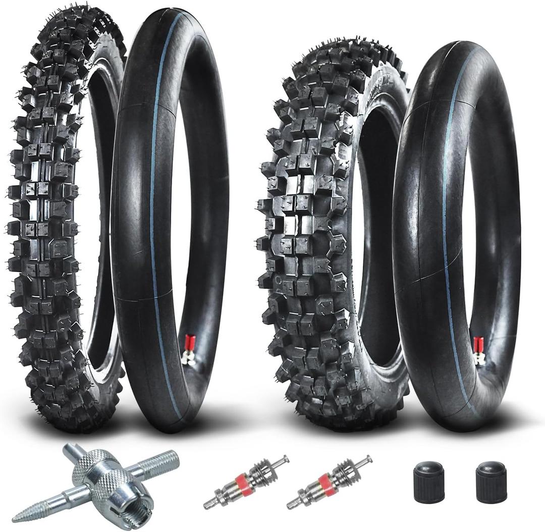 HOLATO Rear 80/100-12 3.00-12 Front 60/100-14 2.50-14 Tire and Inner Tube for 110cc 125cc CRF70 CRF110 KLX110 TTR90 PW80 RM60 RM65 TaoTao DB14 SSR Apollo Coolster Dirt Pit Bike Motorcycle Heavy Duty