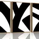OIQArtOIQ 3 Piece Large Abstract Canvas Wall Art For Living Room Black and White Framed Wall Art Geometric Minimalist Modern Aesthetic Art Prints Artwork For Bedroom Office Dining Room 12x16 in