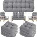 Youyole 7 Pcs Wicker Chair Cushions Set, 44 x 19'' Outdoor Waterproof Loveseat Bench Cushion with 6 U Shaped Chair Cushions for Wicker Garden Porch Swing Furniture Seat Sofa Couch(Gray)