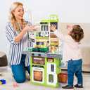 HOLYFUN Kids Kitchen Playset, Pretend Play Kitchen with Sounds and Lights, Cooking Stove Steam,Play Sink and Play Food,Toy Kitchen Set for Kids Toddlers, Green