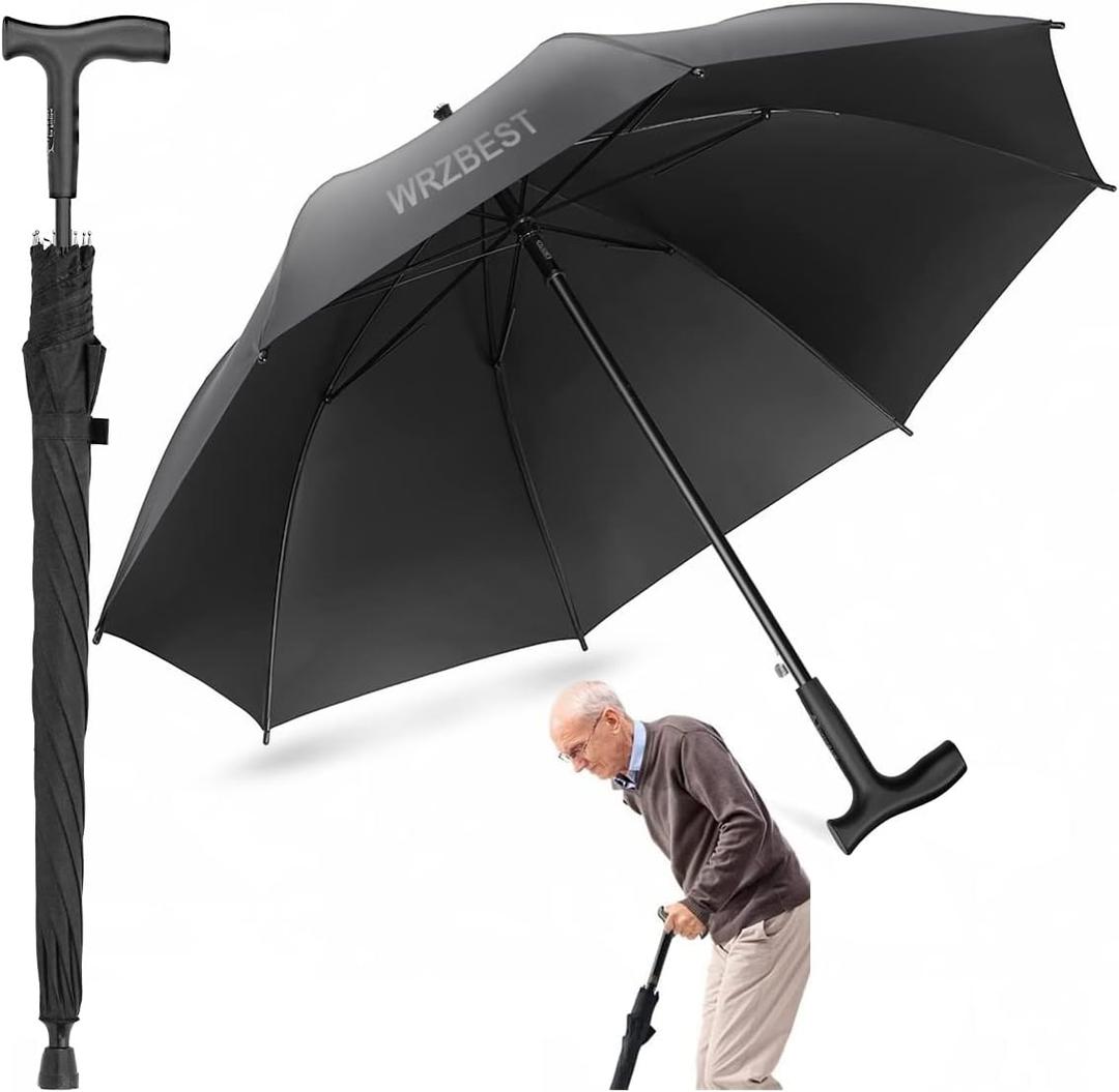 2-in-1 Walking Sticks Umbrella - Windbreak Ribs Walking Cane Umbrella Lightweight, Windproof, Heavy-Duty Frame- Ideal Father's Gift for Climbing, Hiking, Hanging Out on Raining
