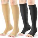 Open Toe Compression Socks Women & Men-2 Pairs 15-20 mmHg Knee High Stockings for Circulation Support (Large-X-Large, C - Black/Beige)
