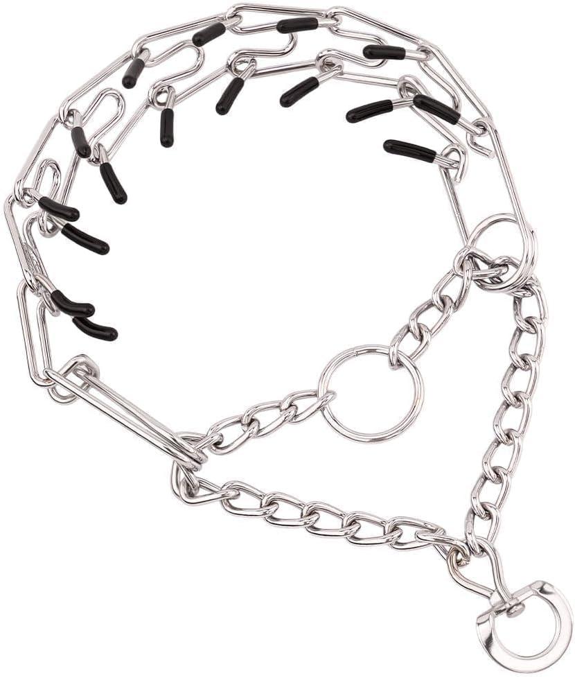 No Pull Prong Dog Collar,Adjustable Dog Pinch Training Chain Collar with Comfort Rubber Tips for Training Guidance Small Medium Large Dogs (M)