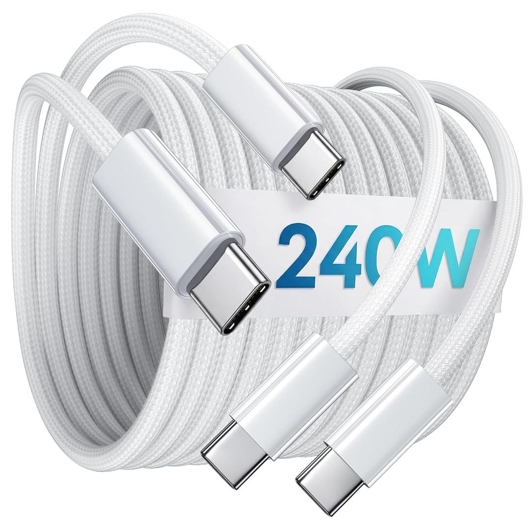 2 x 240W USB C to USB C Cable (6.6FT 2 Pack), USBC to USBC Cable, Type C Fast Charging Cord for Samsung Galaxy S25 S24 S23 S26 Ultra, iPhone 17 16 15 Pro Max, MacBook Pro, Moto, Pixel
