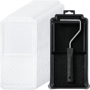 Bates- 4 Inch Paint Tray Set, 22 pcs, 1x 4 Inch Paint Roller Tray, 20x Disposable Plastic Liners & 1x Roller Frame