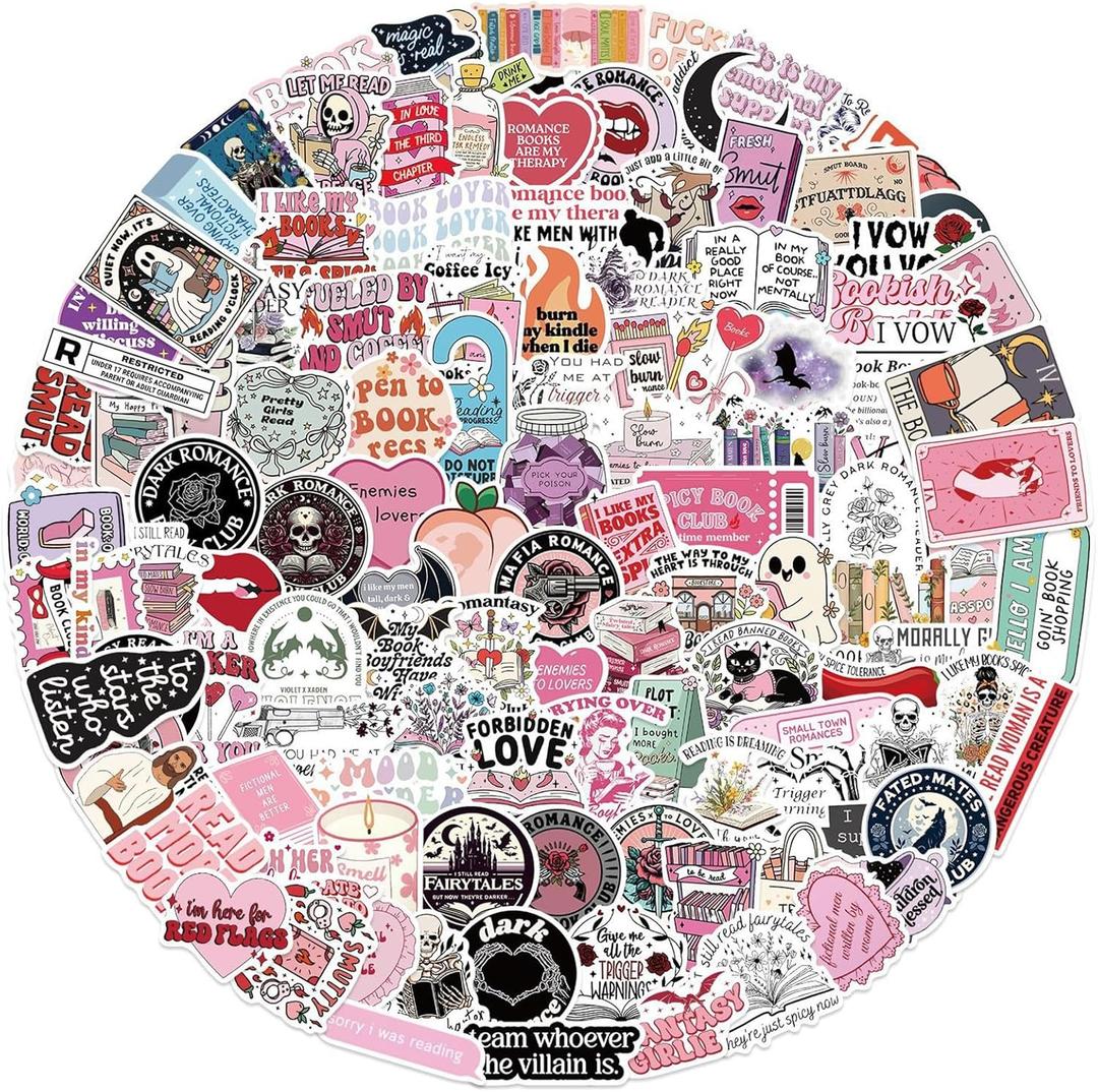 150 PCS Romance Book Stickers for Kindle, Bookish Sticker Pack for Laptop, Ebook Readers Cute Booktok Vinyl Decals Water Bottle Girls Holographic Waterproof Smut Romance (Red150)