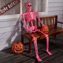 JOYIN 5.6 FT Halloween Posable Skeleton Life Size, Giant Outdoor Yard Skeletons, Pink Plastic Skeleton with Movable Joints for Haunted House Props, Halloween Decorations, Spooky Scary Skeletons Party