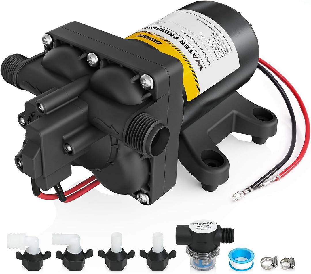12V RV Water Pump, 5.0 GPM 55 PSI Diaphragm Pump, 12Volt Quiet Fresh Water Pump with Pressure Switch, Self Priming Pressure Pumps for RV Camper Boat Marine Food Truck