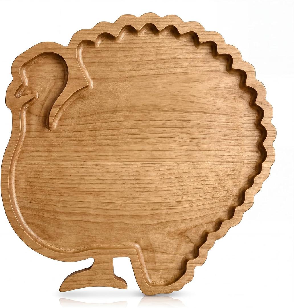 Sliner Turkey Charcuterie Board Wooden Thanksgiving Serving Platter Tray, 15 x 12 x 1 inches/ 38 x 30 x 2.5 cm