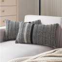 Cethom Boho Throw Pillow Covers 12x20 Inch Set of 2, Farmhouse Decorative Couch Pillow Cases, Black Accent Pillows of Bed, Sofa Bedroom Living Room Home Decor Cushion Cover