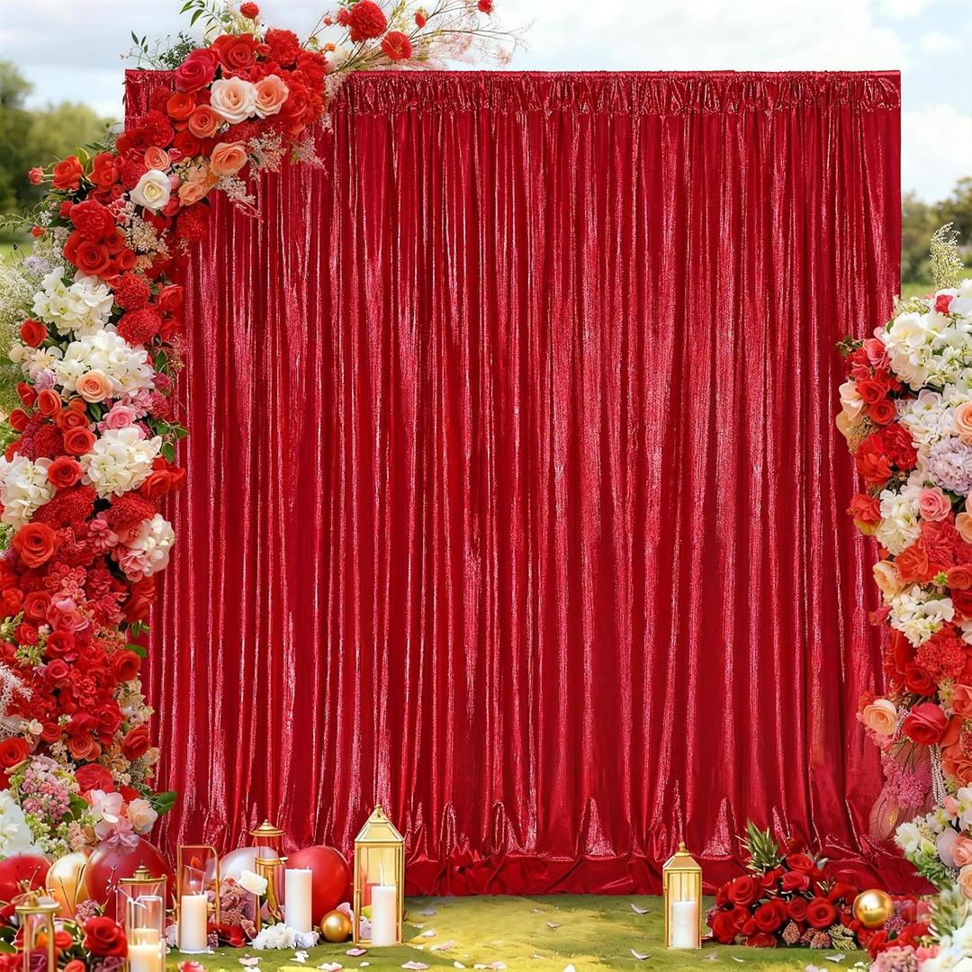 Red Backdrop Curtain for Wedding Parties: 4.8x8FT Chrstmas Curtains Backdrop Drapes for Graduation Birthday Photography Home Decoration