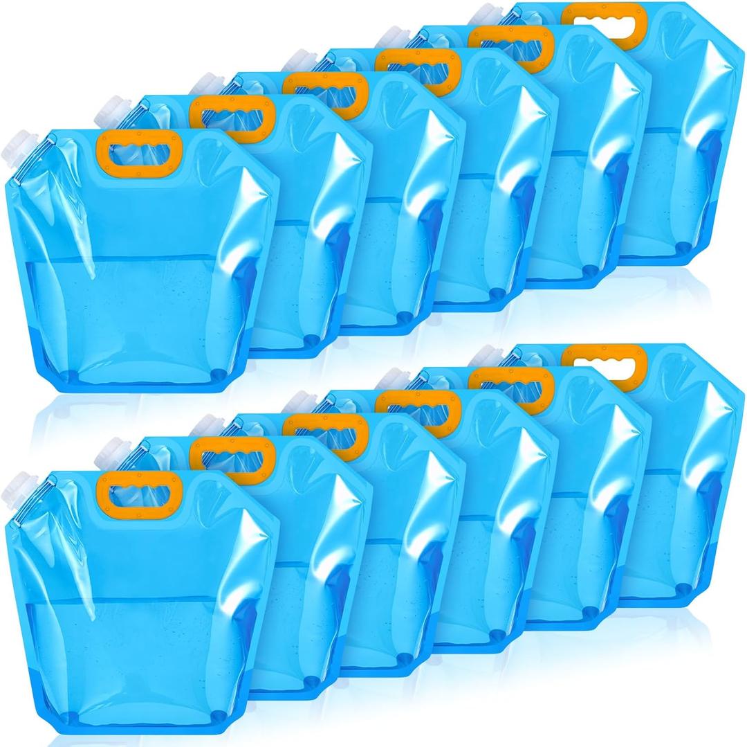 Tessco for you 12 Pack 1.3 Gallon Collapsible Water Storage Bag Water Container Emergency Jug Plastic Storage Pouch Freezable Carrier Tank Foldable Bottle for Outdoor Sport Camping (Blue)