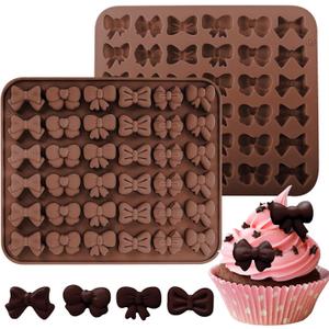 Mini Bow Candy Floral Silicone Molds 2PCS, Chocolate Moulds with Butterfly-Bow in 6 Different Shape Jello Design, 36 Cavity Ice Mold Pudding Molds for Cake Desserts Making, Cupcake Toppers
