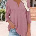 KISSMODA 3/4 Length Sleeve Shirts for Women Floral Business Shirts Tops Blouses Tops Loose Fit T-Shirts (Pink, XL)