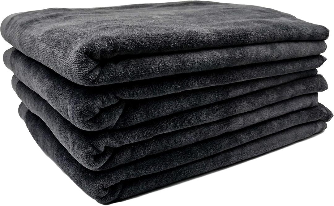 BY LORA Terry Cotton Bath Towels, Charcoal, Set of 4