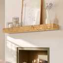 48" Fireplace Mantel, 3'' Thick Handmade Rustic Solid Wood - Wall Long Floating Shelf with Invisible Metal Bracket, Wood Color, 48x3x7-solid