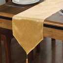 Faux Linen Table Runner with Tassels Waterproof Sparkling Runners for Party Home Table Docorations Birthday Wedding Bridal Baby Shower Easter Decorations(Gold, 14 x 71 inch) (Gold-brilliant Faux Linen-tassels)