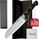 Boston Steel Santoku Knife 7 Inch – Ultra Sharp High Carbon Stainless Steel Kitchen Knife, Professional 7” Santoku Knife with Ergonomic Handle for Home & Restaurant, Culinary Cooking Knife