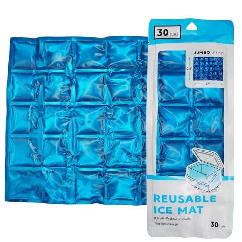 Jacent Flexible Reusable Ice Mat, 30 Cube Blue Ice Pack, Jumbo 12x9.5-Inch