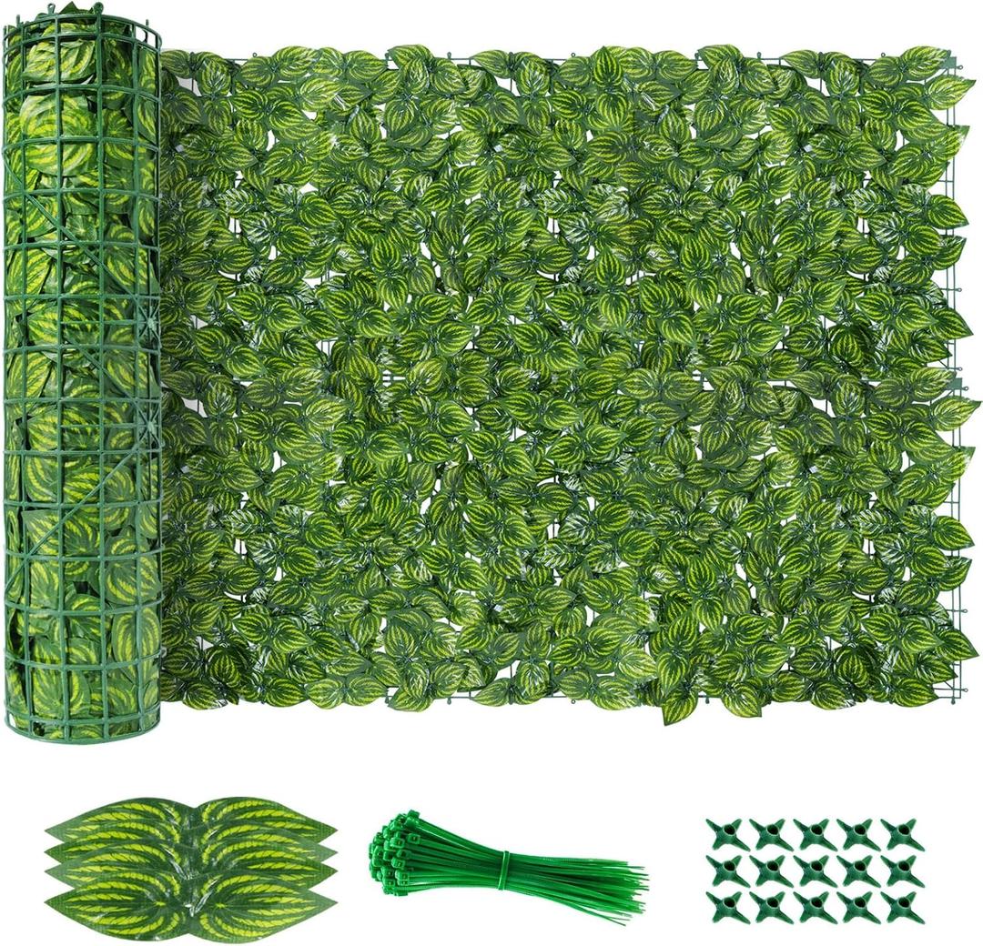 Artificial Ivy Privacy Fence Screen(No Assembly Required), 120"x40" Artificial Hedges Fence, Anti-Ultraviolet Artificial Faux Ivy Hedge for Outdoor, Garden Decor, Watermelon Leaves