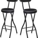 Thyle 2 Pcs 25.6 Inch Folding Bar Stool with Backrest Tall Foldable Stool Chair with Cushioned Padded Portable Collapsible Counter Height Chair for Kitchen Island Shop Cafe Dining Room
