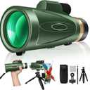 Monocular Telescope 80x100 High Power with Smartphone Adapter Tripod, Wide Field Monoculars for Adults with BAK4 Prism & FMC Lens, for Bird Watching Hiking Camping Wildlife-Green
