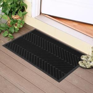 16" x 24" Black Front Door Mat Indoor Outdoor, Low Profile Welcome Doormat for Entrance, Waterproof All-Weather Entry Mat for High Traffic Area