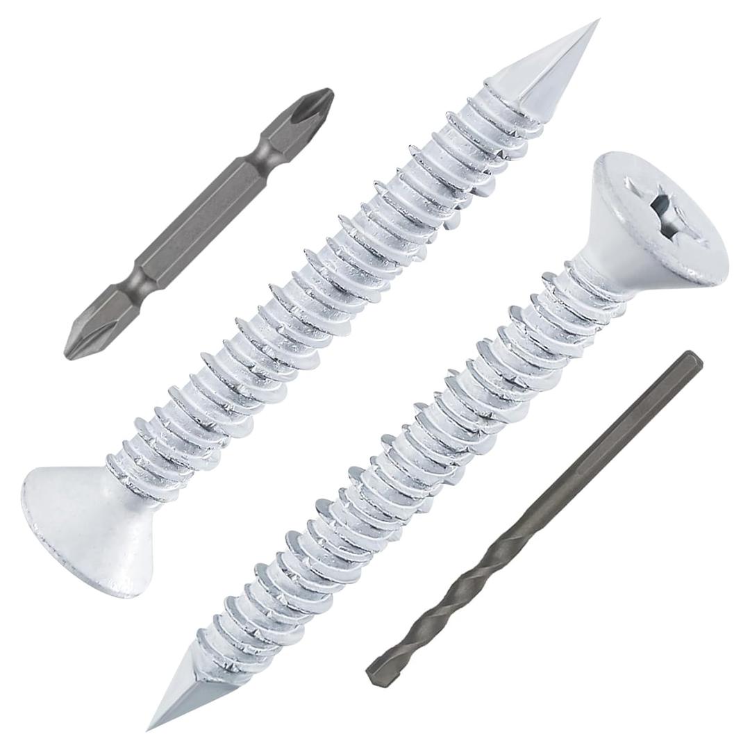 3 x WenSilon(30 PCS) 1/4" x1-3/4 White Concrete Screw Anchor White Flat Head for Anchoring to Masonry, Block or Brick Stucco