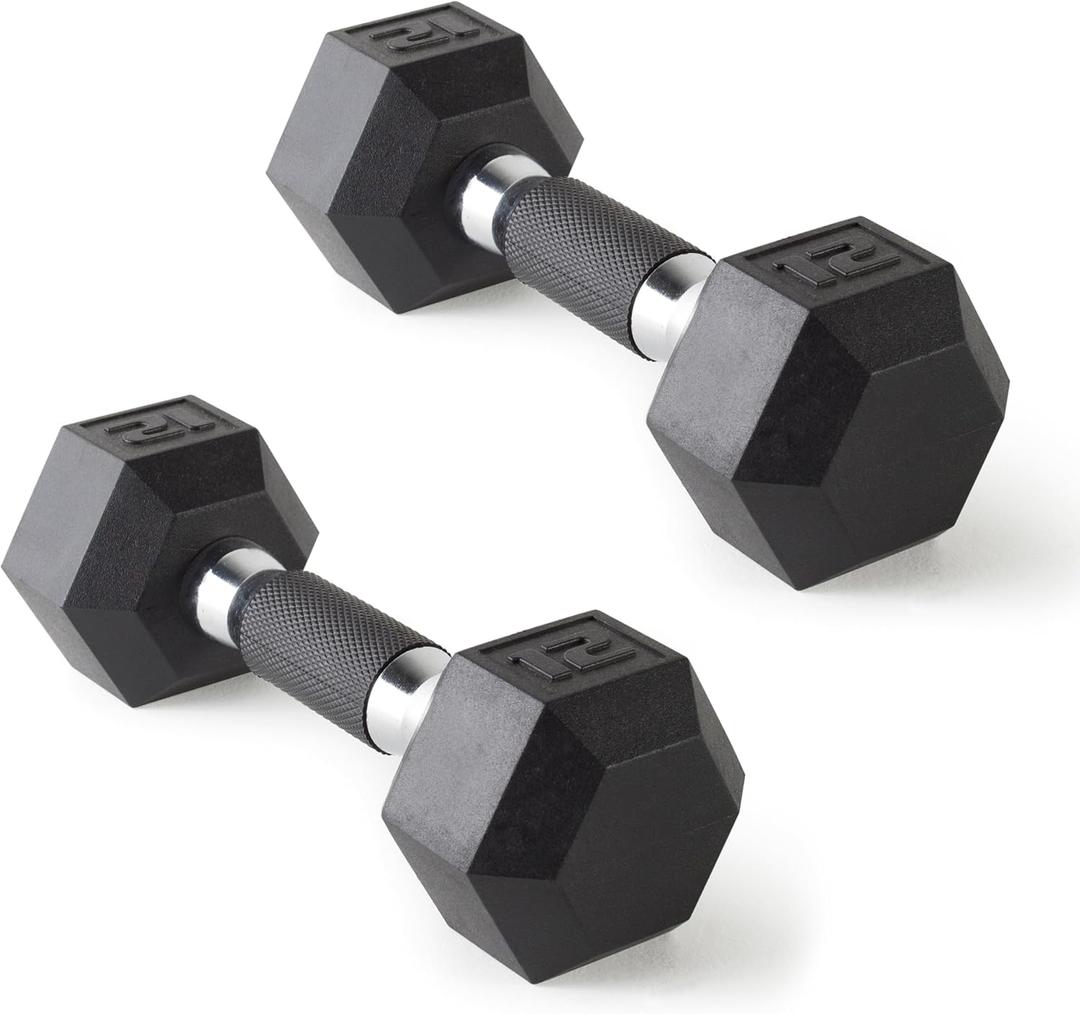 CAP 12lb Rubber Coated Hex Dumbbell, Comfort Grip, Free Weights, Pair