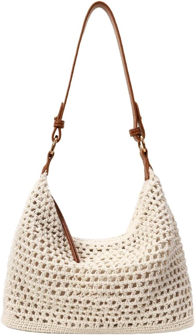 Ulisty Women Small Cotton Crochet String Bag Handwoven Summer Beach Bag Knitted Vacation Shoulder Bag Purse Handbag