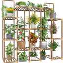 EnHomee Plant Stand Indoor for Multiple Plants Stand Outdoor with 18-22 Potted Double Rod for Hanging Plant Shelf 570 LBS Wood Plants Shelves 56''W×11.6''D×47''H
