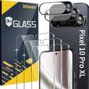 letosan 3 Pack for Google Pixel 10 Pro XL Screen Protector Tempered Glass + 3 Pack Camera Lens Protector, Military Grade Shatterproof, 9H Hardness, Fingerprint Unlock,Case Friendly 6.8 Inch