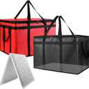 2PK XXXL Insulated Food Delivery Bag with Baseboard - Reusable Thermal Cooler Grocery Bags for Doordash Catering, Pizza Carrier, Events, Keeps Cold/Hot Food Frozen or Warmer for Travel, Commercial (Black)