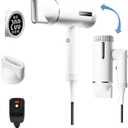 Hair Dryer, High-Speed Ionic Blow Dryer, Powerful 1600 Watt Motor for Fast Drying and Straight & Wavy Hair, Foldable, Lightweight Hairdryer with Magnetic Suction Nozzle for Home Salon Travel (White)
