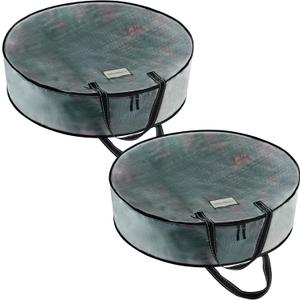VENO 2 Pack Front Door Wreath Storage Container For Summer - 24 Inch Clear Wreath Bag, Christmas Garland Decoration Organizers with Zipper and Durable Handles (Clear, 24"-2 Pack)