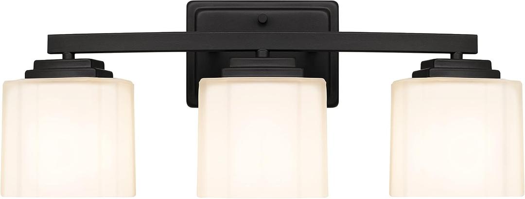 Tawson Adam Modern 3-Light Vanity Light Industrial Wall Sconce Lighting Fixture with Etched Glass Shade in Dark Bronze Black Finish for Bathroom, Hallway, Kitchen, Mirror