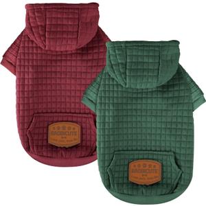 2 Pack Dog Hoodie Sweaters for Small Medium Dogs Warm Dog Clothes for Large Dogs Soft Waffle-Like Laminated Sweatshirt Bulldog (Dark Green+Wine Red, XXS (Back: 8",Chest: 11", Neck: 7.9"))