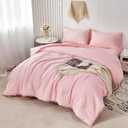 PERFEMET 5 Pcs Pink Pom Pom Comforter Boho Chic Aesthetic Ball Pom Comforter Set Full Size Ultra Soft Lightweight Bedding Set with Sheet for Girls Kids(Pink, Full)