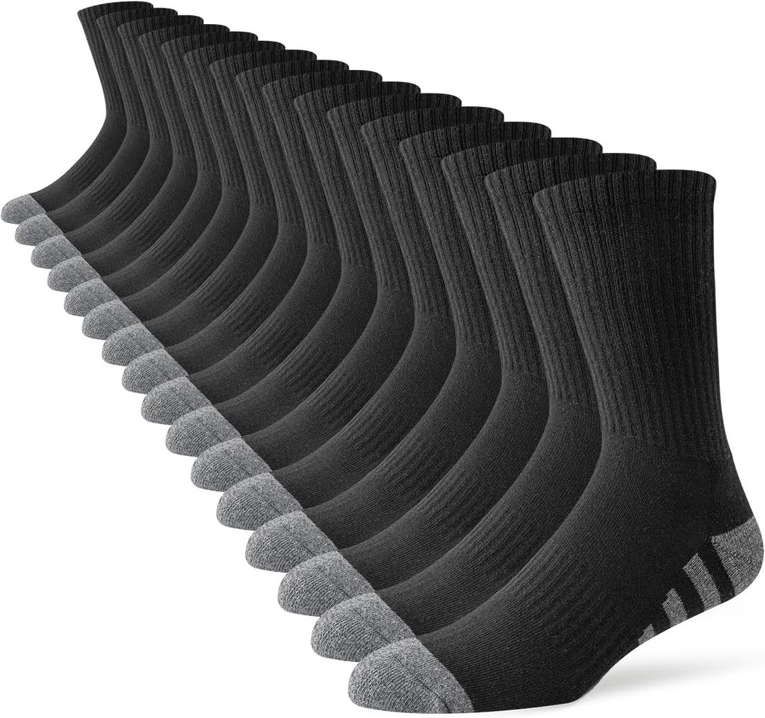 JOYNE 8 Pairs Mens Crew Work Cushion Socks Long Athletic Running Socks Workout Breathable Socks (Black)