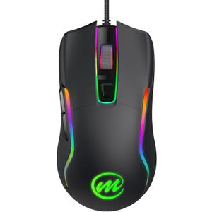 memzuoix Wired Gaming Mouse with RGB - 6 Adjustable DPI up to 12800, 6 Buttons, 12 Lighting Modes, Ergonomic Design with Anti-Slip Rubber Wheel, 5.6ft Braided Cable for PC/Mac/Windows - Black