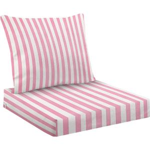 Outdoor Deep Seat Cushion Set 24 x 24 Inch, Pink White Striped Waterproof Patio Furniture Lounge Chair Cushions for Wicker Seat Sofa Couch (Multi11)