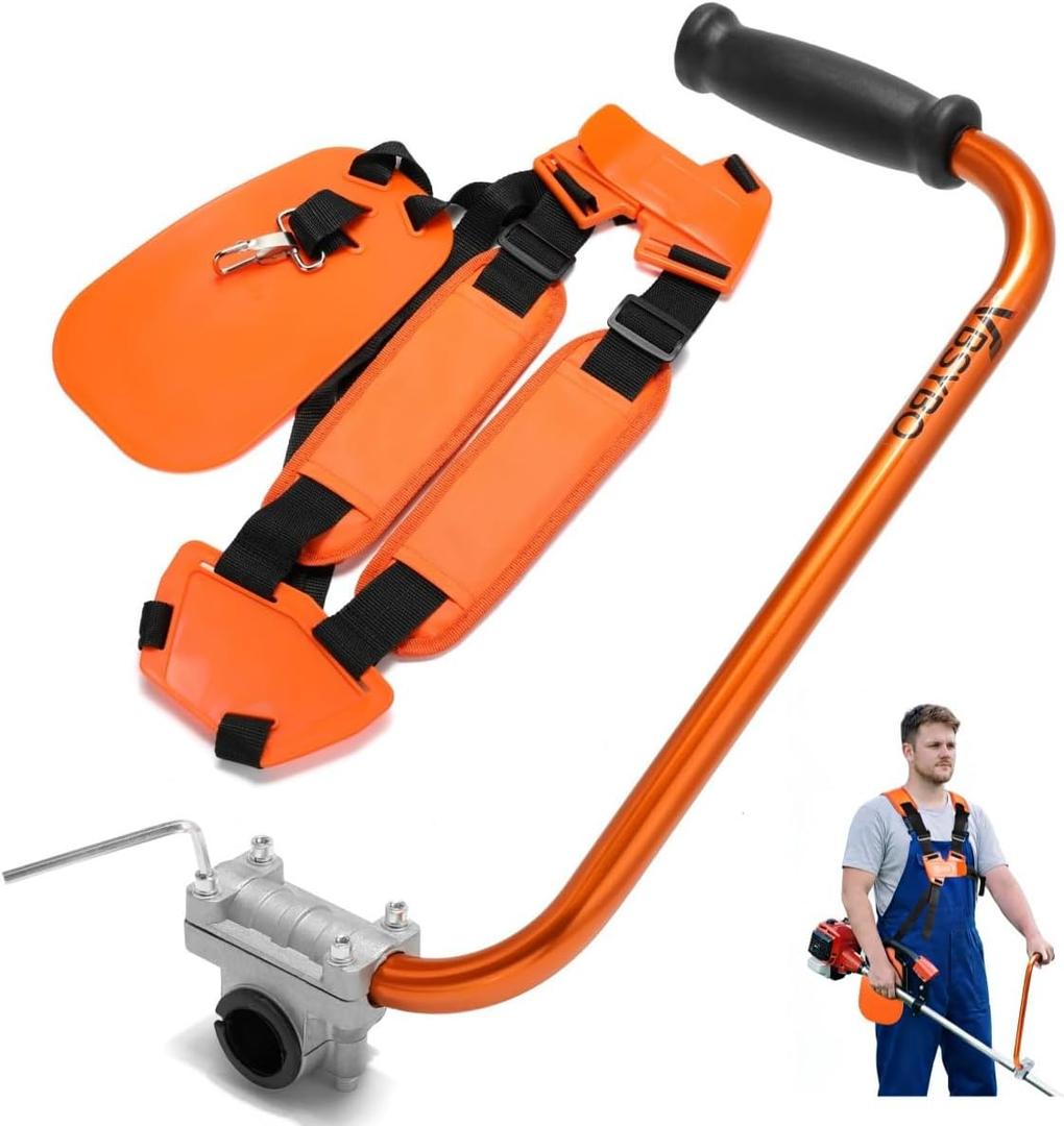 Weed Eater Ergonomic Back Saver Handle Extension with Double Shoulder Strap Harness for Stihl Husqvarna Echo Troy Bilt Ryobi String Trimmer Leaf Blower (Orange)