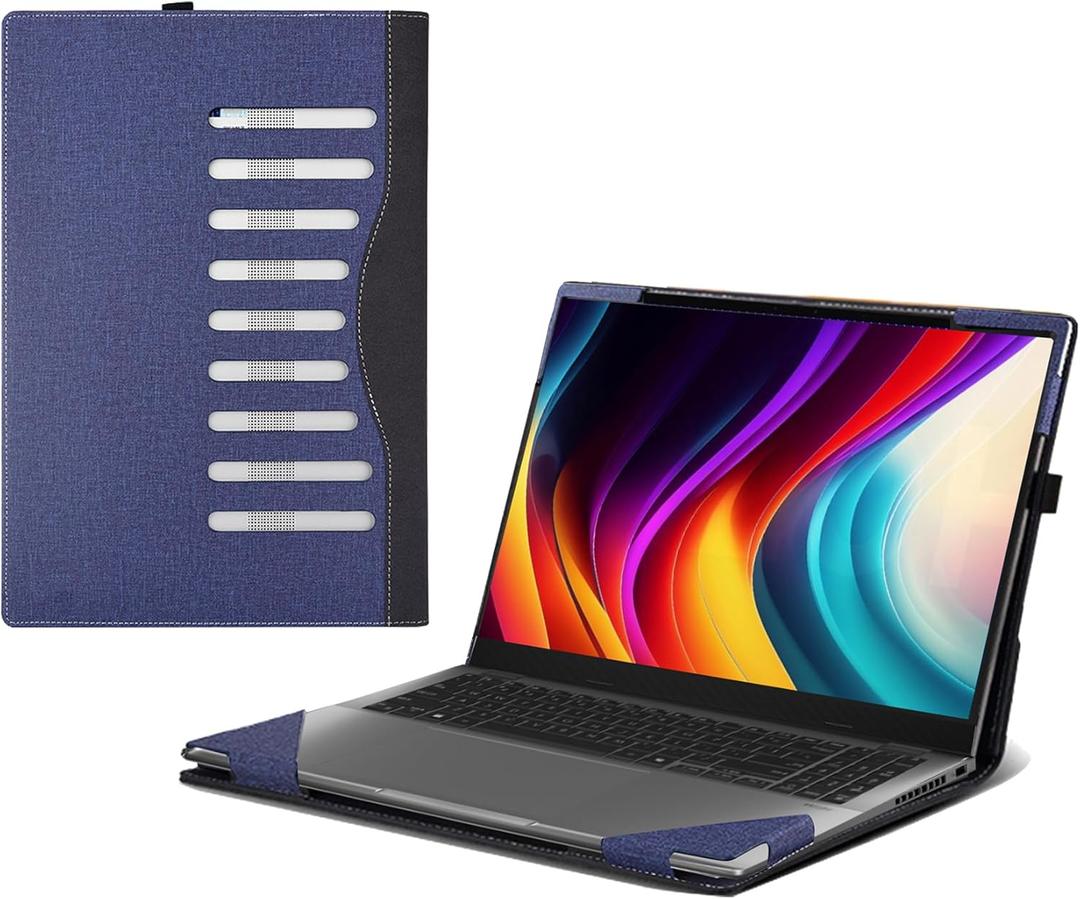Laptop Case for ASUS Vivobook 16 Flip TP3607 All Inclusive Drop Case 16" PU Leather Inside Pocket Cover (Blue)