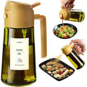TrendPlain - Original 16oz/470ml Olive Oil Dispenser Bottle for Kitchen Gadgets and Air Fryer Accessories - Olive Oil Sprayer for Cooking w/Stickers - Yellow